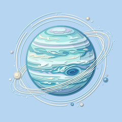 A stylized paper cut illustration of a blue ringed planet © Hiba