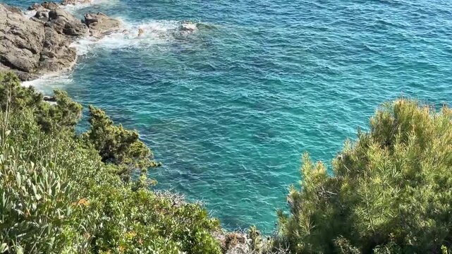 Mare azzurro con macchia mediterranea
