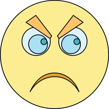 Yellow cartoon emoji with frowning face and angry eyebrows