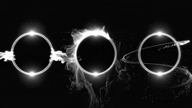 A collection of glowing circular frames with dynamic light effects