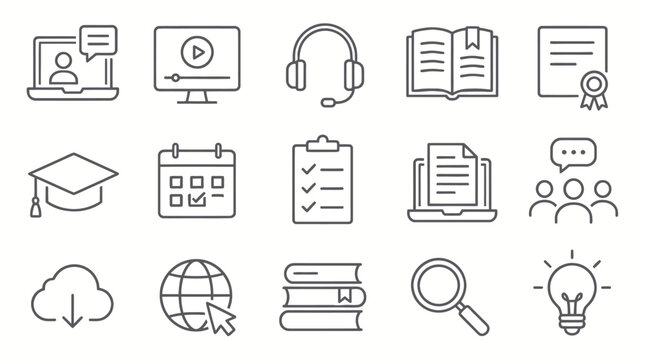 Online education icons set, e-learning symbols