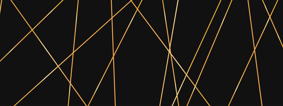 Abstract gold chaotic line pattern with random diagonal stripes. Luxury geometric texture on dark background.