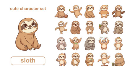 Obraz premium Cute Sloth Character Illustration Set