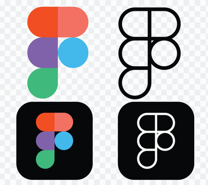 Figma logo icon set, abstract colorful letter F logotype, digital design tool software badges vector