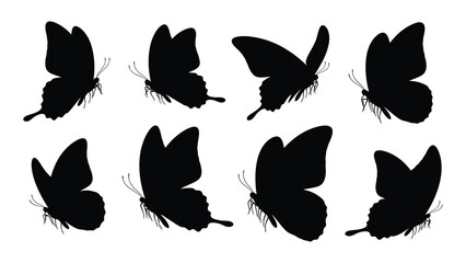 Collection Of Black Butterfly Silhouettes In Various Flight Poses A Graphic Silhouette butterflies lepidoptera insect insects flying wings wing nature © Akhon