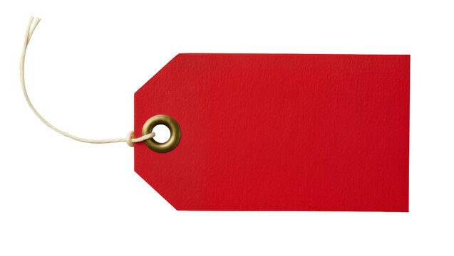 Red paper tag with brass grommet and twine string