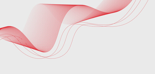 Fototapeta premium Abstract red wave stripes on a white background with dynamic line art and particle effects.