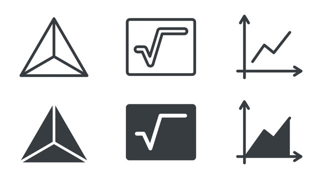 Set of math and statistics icons featuring pyramids square roots and charts statistics geometry calculation learning