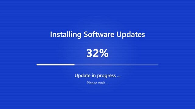 Installing Software Updates Progress Bar Animation Blue Screen Loading Computer System Upgrade.
