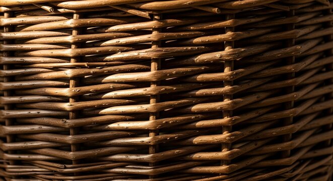 Close up view of natural brown wicker basket texture for rustic background
