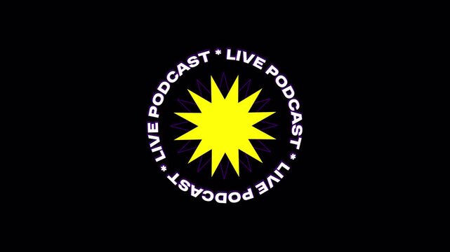 Animated Live Podcast Logo with Rotating Text and Pulsing Star