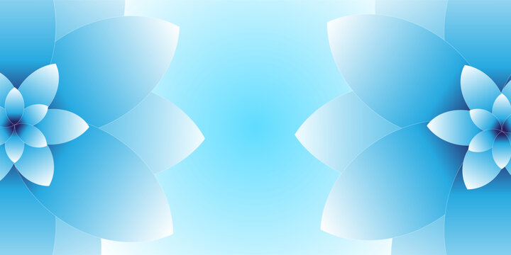 An elegant and serene abstract vector banner featuring dual geometric blue lotus flowers framing the sides of a soft blue gradient canvas.