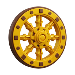 Obraz premium 3D render of a golden Dharmachakra symbol on white background