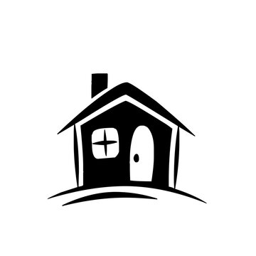 Simple black house icon with a chimney and door