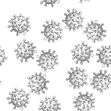 seamless pattern bacteria corona hand drawn vector. pandemic baillus, danger medical microbe bacteria corona sketch illustration