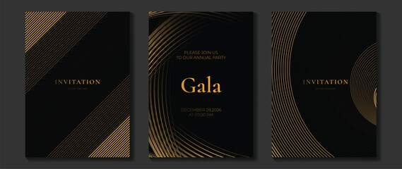 Plakat Luxury invitation vector set. Black and gold abstract line card templates for gala party, wedding invite, corporate event poster and premium cover design.