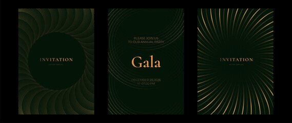 Obraz premium Luxury invitation vector set. Black and gold abstract line card templates for gala party, wedding invite, corporate event poster and premium cover design.