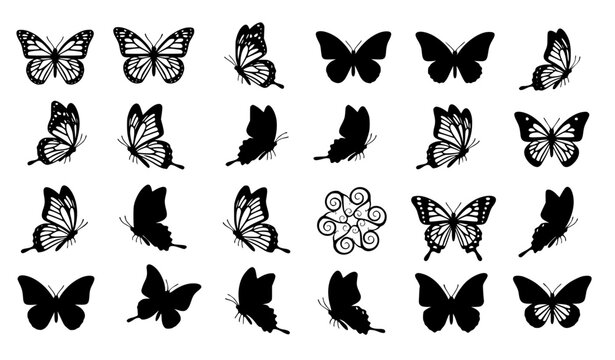 Decorative butterfly silhouette vector pack with monarch style designs