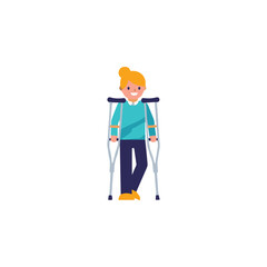 Fototapeta premium Injured person with crutches walking with care and caution outdoors in daily life
