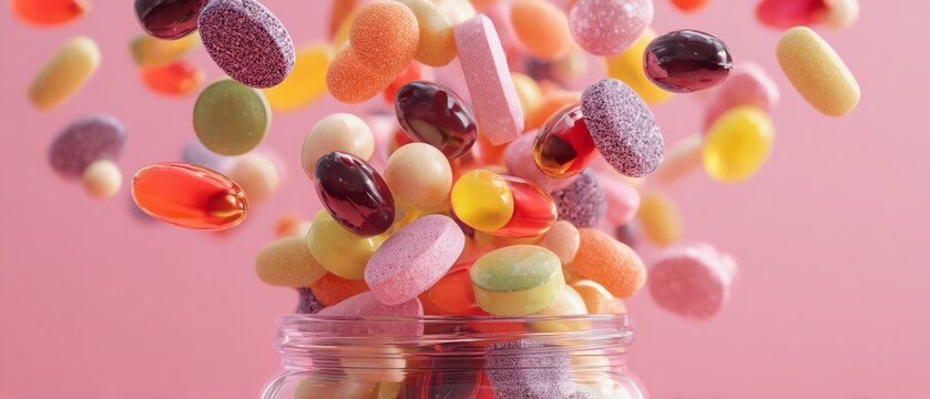 Colorful candies spilling from a jar.