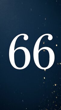 Gold Glitter Blow‑Away Reveal of Number 66 on Solid Background