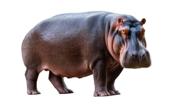 Large hippopotamus standing side view, white
