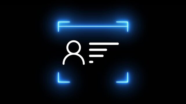 Identification card is centered within a neon scanner animation isolated on black background