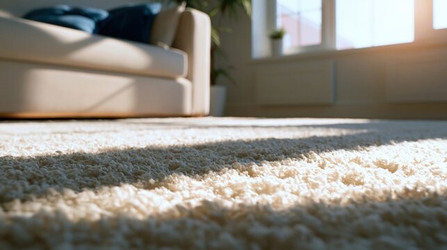 Sunlit carpet floor in modern living room interior