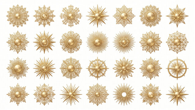 Luxury Product Packaging Sunburst Set Featuring Premium Radial Ornaments Upscale Highlight Bursts and Decorative Branding Radiant Elements