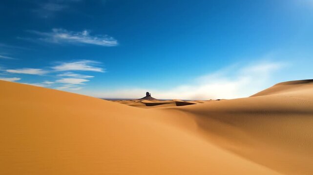 Sand dunes under blue sky with clouds.