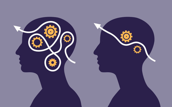Cognitive process, abstract psychology illustration. Problem solving, mental clarity, thinking process, neurodiversity, complicated vs. simple.