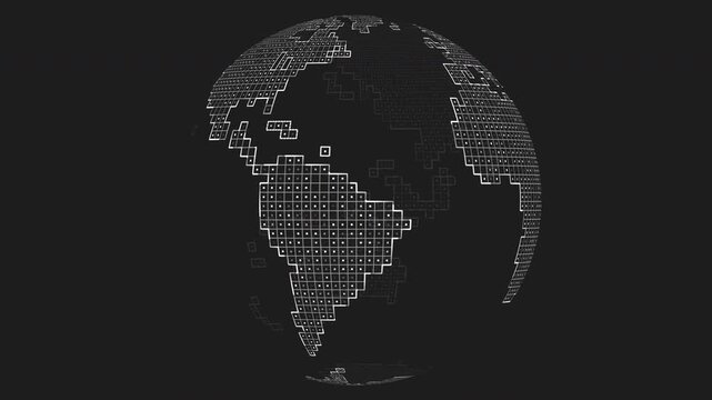 Rotating Globe World Map on Black Background Technology Digital Hightech Data Loop