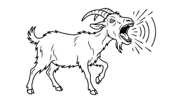 Screaming Goat Line Drawing With Sound Waves Black And White Farm Illustration On White Background