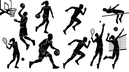 Silhouette Sports Icons Set with Various Athletes in Action © ILOVETITHI