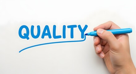 Fototapeta premium High quality concept hand writing 'quality' with blue marker on white paper