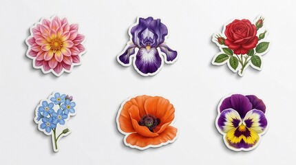 Naklejka premium Colorful flowers stickers on white background.