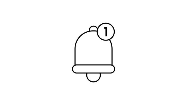 Notification Bell Animation with Alert Badge 1 Black and White Outline Icon