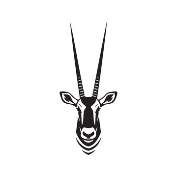 Minimalist black and white oryx antelope head silhouette vector illustration
