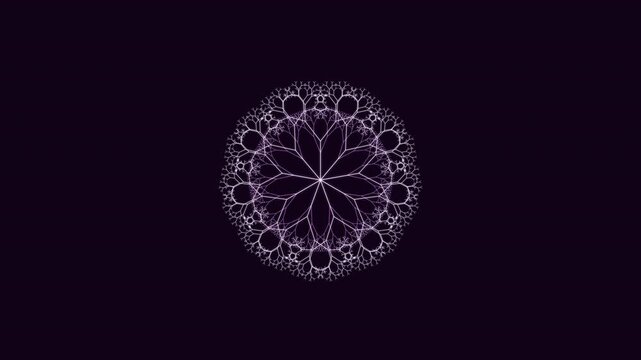 Seamless 4K loop of a glowing violet fractal tree sacred-geometry pattern breathing in radial symmetry in rich volumetric light. Ideal for sound bath, yoga. 4K UHD.