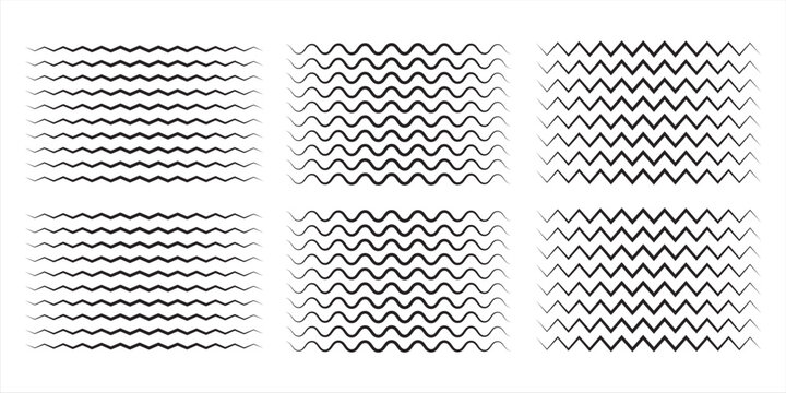 Wave line and wavy zigzag pattern lines. Vector black underlines, smooth end squiggly horizontal curvy squiggles isolated on white background. Vector illustration.eps,10
