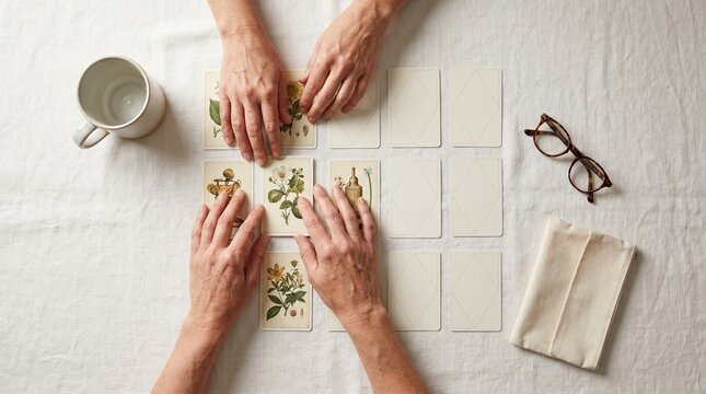 Memory Card Sorting Exercise For Cognitive Wellness Overhead View