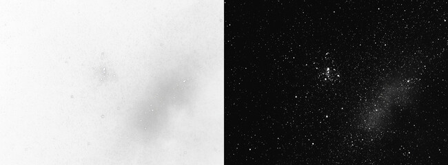 Abstract night sky overlay on white and black background, realistic cosmic star dust or constellation texture © Maxim