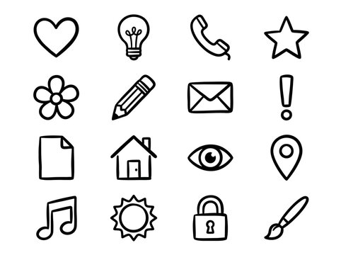 Hand Drawn Line Icons Set for Web and Social Media Interface Symbols