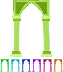 Naklejka premium Ancient architectural archway with strong columns and an elegant arch creating a passage or entrance, rendered in a simple, illustrative style on a white background