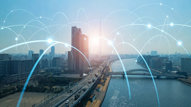 現代都市と通信ネットワーク　ドローン空撮