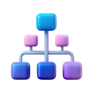 3D organization chart structure with interconnected nodes during bright studio lighting Isolated on transparent background