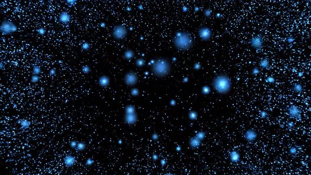 A dynamic 3D visual effect animation of a glowing blue particle burst exploding outward against a solid black background