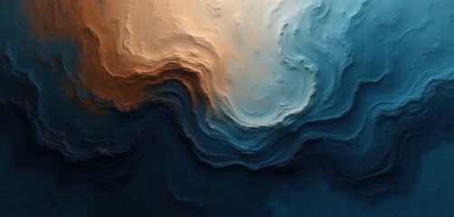 Obraz premium Dark textured swirls blend brown and blue creating abstract waves. This background texture evokes ocean depths or geological strata, suitable for design projects.