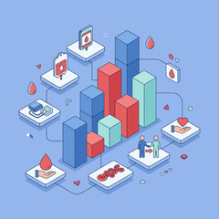 Fototapeta premium Isometric infographic showing blood donation data and statistics