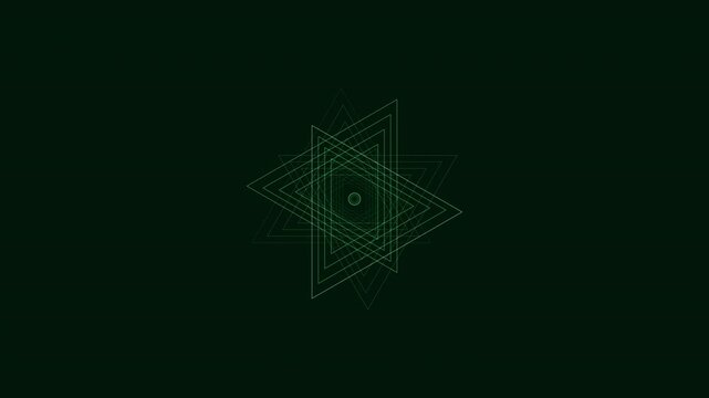 Cinematic 4K seamless loop of a glowing emerald sri yantra sacred-geometry pattern breathing in radial symmetry with deep cinematic detail. Ideal for sound bath, video overlay. 4K UHD.